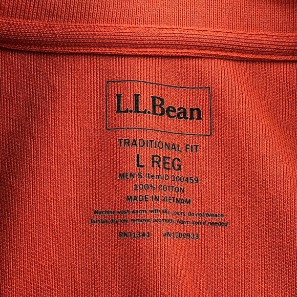 L.L. Bean Mens Rugby Polo Shirt Large Orange Traditional Fit Long Sleeve Casual - Picture 3 of 9